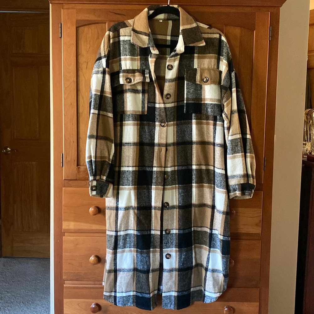 Plaid long shacket